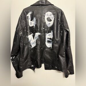 Black Leather Jacket with White Accents